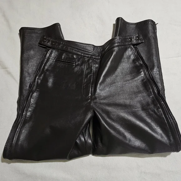 Leather pants. Brown Women's size 28 button waist zipper down the leg - Picture 1 of 7